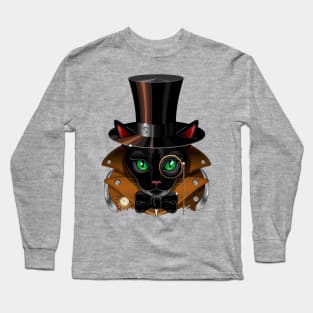 Steampunk Cat vintage retro surreal portrait Long Sleeve T-Shirt